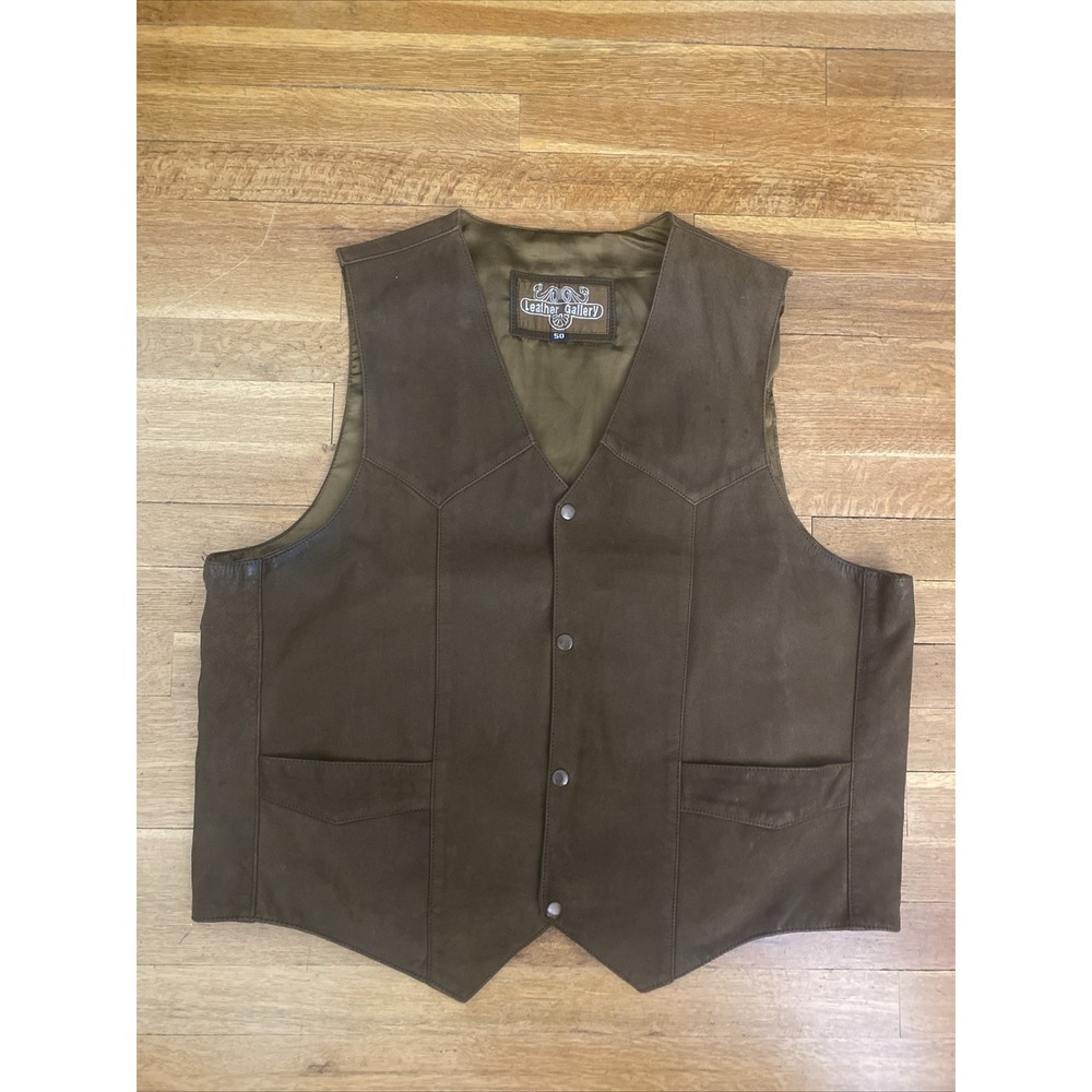 Vintage Leather Gallery Men's Western Vest Size 50 (XXL) Brown Leather Lined